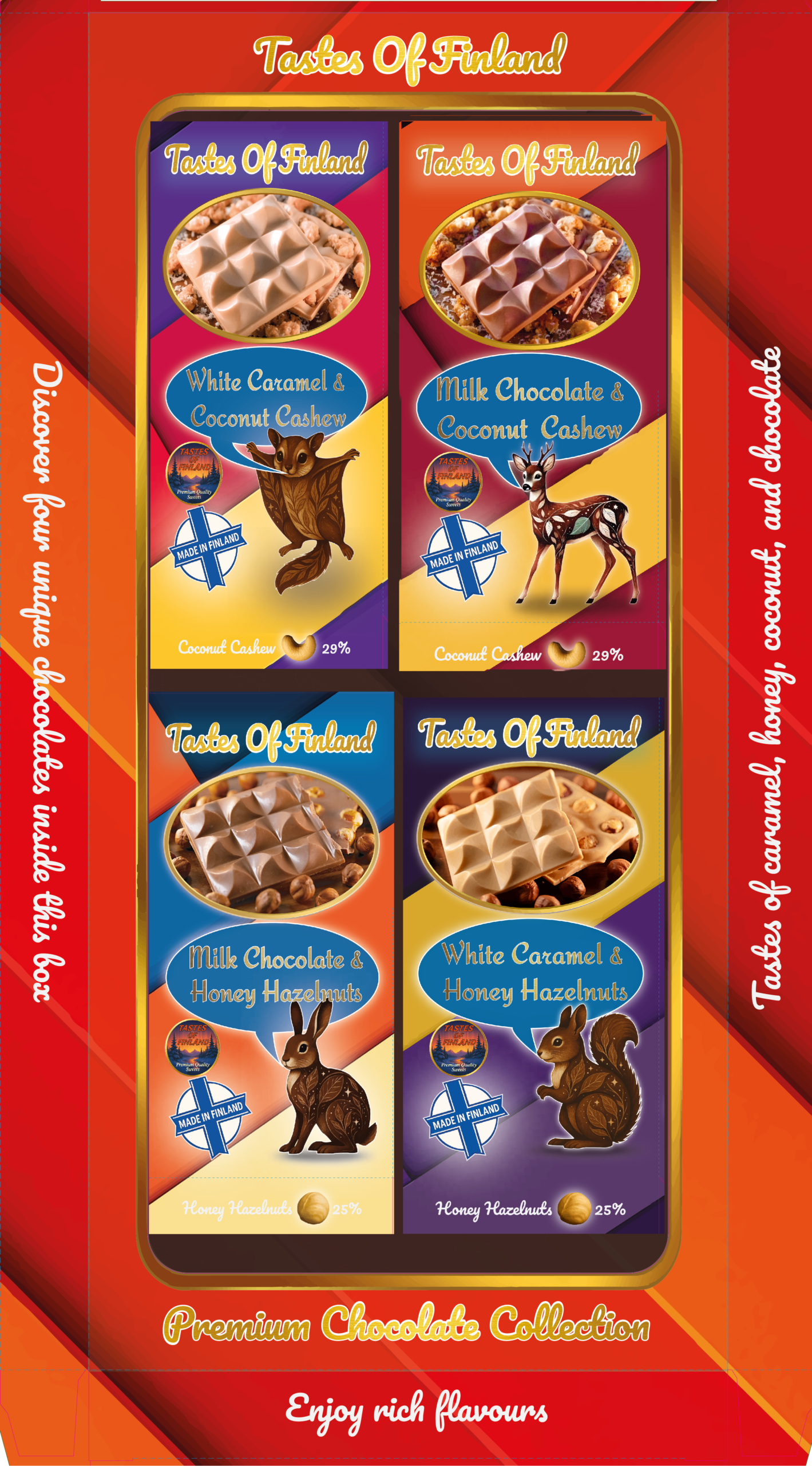 Assorted Chocolate Gift Box – Finnish Artisan Chocolate – 4 Premium Bars from Finland