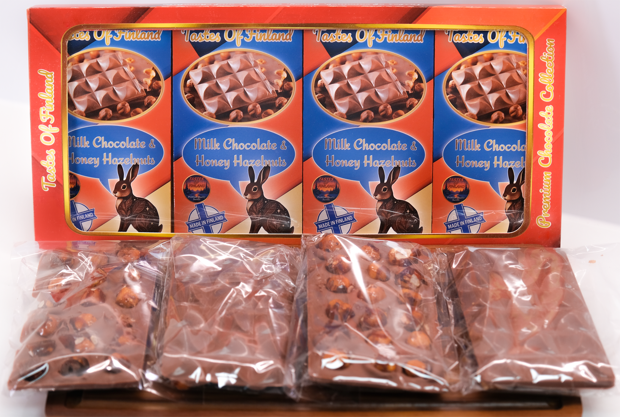 Milk Chocolate with Honey & Hazelnuts – Finnish Chocolate Gift Box – 4 Bars - Image 2