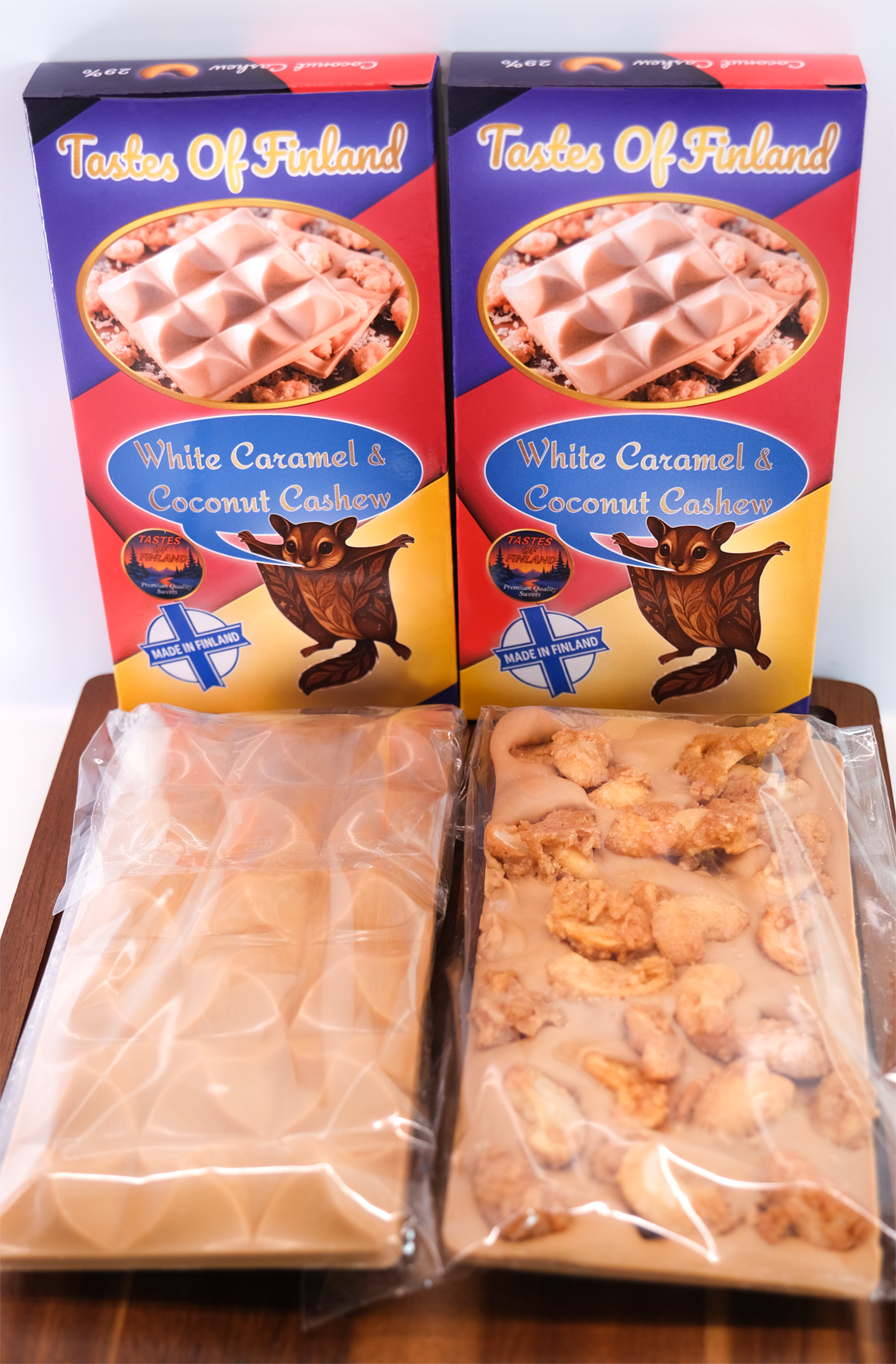 Caramel White Chocolate Gift Box – Coconut & Cashews – Finnish Craft Chocolate – 4 Bars - Image 3