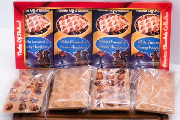 Caramel White Chocolate with Honey & Hazelnuts – Finnish Chocolate Gift Box – 4 Bars